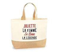 Otshirt Sac Jute Juliette la Femme la Reine la Légende | Cabas de Plage Courses Coton et Toile de Jute | Idée Cadeau Petite Amie Copine Maman Amour Humour Noël Anniversaire Fête des Mères