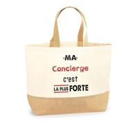 Otshirt Sac Jute Ma Concierge C'est la plus forte - Jute Bag - Idée Sac en Jute Cadeau Anniversaire Fête Original Famille Travail Départ Collègue Retraite Noël.