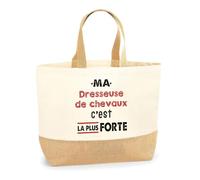 Otshirt Sac Jute Ma Dresseuse de chevaux C'est la plus forte - Jute Bag - Idée Sac en Jute Cadeau Anniversaire Fête Original Famille Travail Départ Collègue Retraite Noël.