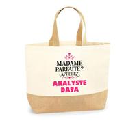 Otshirt Sac Jute Madame Parfaite Analyste Data - Jute Bag - Idée Sac en Jute Cadeau Anniversaire Fête Original Famille Travail Départ Collègue Retraite Noël.