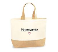 Otshirt Sac Jute Mamounette | Cabas de Plage Courses Coton et Toile de Jute | Idée Cadeau Maman Humour Original Noël Anniversaire Fête des Mères Famille Amour Naissance Retraite