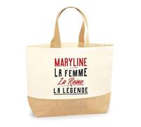 Otshirt Sac Jute Maryline la Femme la Reine la Légende | Cabas de Plage Courses Coton et Toile de Jute | Idée Cadeau Petite Amie Copine Maman Amour Humour Noël Anniversaire Fête des Mères