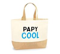 Otshirt Sac Jute Papy Cool | Cabas de Plage Courses Coton et Toile de Jute | Idée Cadeau Papi Grand Père Humour Original Noël Anniversaire Fête Famille Drôle