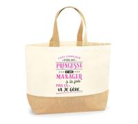 Otshirt Sac Jute Princesse et Manager | Cabas de Plage Courses Coton et Toile de Jute | Idée Cadeau Petite Amie Copine Collègue Maman Noël Anniversaire Fête des Mères