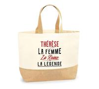 Otshirt Sac Jute Thérèse la Femme la Reine la Légende | Cabas de Plage Courses Coton et Toile de Jute | Idée Cadeau Petite Amie Copine Maman Amour Humour Noël Anniversaire Fête des Mères