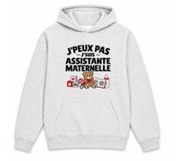 Otshirt Sweat à Capuche Assistante Maternelle J'peux Pas | Hoodie Molleton Gratté 280 g/m² Gris Chiné Poche Kangourou | Unisexe XS à 5XL | Idée Cadeau Noël Anniversaire