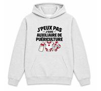 Otshirt Sweat à Capuche Auxiliaire de Puericulture J'peux Pas | Hoodie Molleton Gratté 280 g/m² Gris Chiné Poche Kangourou | Unisexe XS à 5XL | Idée Cadeau Noël Anniversaire