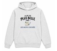 Otshirt Sweat à Capuche La Vie est Plus Belle avec Les Mots croisés | modèle 2 | Hoodie Molleton Gratté 280 g/m² Gris Chiné Poche Kangourou | Unisexe XS à 5XL | Idée Cadeau Noël Anniversaire