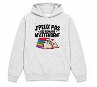 Otshirt Sweat à Capuche Lecture J'peux Pas | Hoodie Molleton Gratté 280 g/m² Gris Chiné Poche Kangourou | Unisexe XS à 5XL | Idée Cadeau Lecteur Lectrice Noël Anniversaire