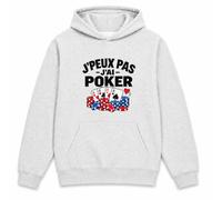 Otshirt Sweat à Capuche Poker J'peux Pas | Hoodie Molleton Gratté 280 g/m² Gris Chiné Poche Kangourou | Unisexe XS à 5XL | Idée Cadeau Noël Anniversaire