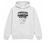 Otshirt Sweat à Capuche Samoyede J'peux Pas | Hoodie Molleton Gratté 280 g/m² Gris Chiné Poche Kangourou | Unisexe XS à 5XL | Idée Cadeau Noël Anniversaire
