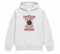 Otshirt Sweat à Capuche Tatoueuse | Hoodie Molleton Gratté 280 g/m² Gris Chiné Poche Kangourou | Unisexe XS à 5XL | Idée Cadeau Noël Anniversaire