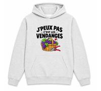 Otshirt Sweat à Capuche Vendanges J'peux Pas | Hoodie Molleton Gratté 280 g/m² Gris Chiné Poche Kangourou | Unisexe XS à 5XL | Idée Cadeau Vigneron Vigneronne Noël Anniversaire