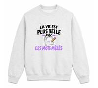 Otshirt Sweat Gris Chiné La Vie est Plus Belle avec Les Mots mêlés | Molleton Gratté 260 g/m² Col Rond Unisexe XS à 5XL | Pull Sweatshirt Hiver Quotidien | Idée Cadeau Noël Départ