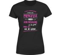 Otshirt T Shirt Femme Princesse et Aide ménagère | Imprimé en France, Cadeau Femme Humour Maman Anniversaire Original Rigolo Humoristique (M,Black)