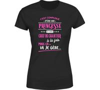 Otshirt T Shirt Femme Princesse et Chef de Chantier | Imprimé en France, Cadeau Femme Humour Maman Anniversaire Original Rigolo Humoristique (M,Black)