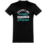 Otshirt T Shirt Homme Dieu Aime la Perfection | Imprimé en France, Cadeau fête des pères Homme Humour Papa Anniversaire Original Rigolo Humoristique (L,Black)