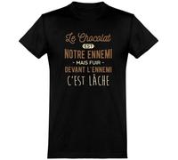 Otshirt T Shirt Homme Le Chocolat est Notre Ennemi | Imprimé en France, Cadeau fête des pères Homme Humour Papa Anniversaire Original Rigolo Humoristique (XL,Black)