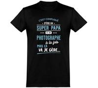 Otshirt T Shirt Homme Super Papa et Photographe | Imprimé en France, Cadeau fête des pères Homme Humour Papa Anniversaire Original Rigolo Humoristique (L,Black)