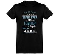 Otshirt T Shirt Homme Super Papa et Pompier | Imprimé en France, Cadeau fête des pères Homme Humour Papa Anniversaire Original Rigolo Humoristique (S,Black)