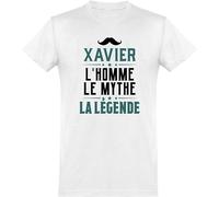 Otshirt T Shirt Homme Xavier l'homme Le Mythe la légende | Imprimé en France, Cadeau fête des pères Homme Humour Papa Anniversaire Original Rigolo Humoristique (XL,White)