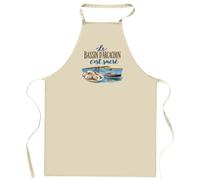 Otshirt Tablier de Cuisine Le Bassin d'Arcachon c'est sacré | Coton 90 × 60 cm Cou Ajustable Nouage dans le Dos | Pâtisserie Barbecue Atelier | Idée Cadeau Souvenir Région Fête des Pères Noël