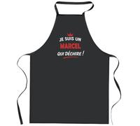 Otshirt Tablier Noir Marcel qui dechire 2 | Apron | Idée Tablier Personnalisable Cadeau Anniversaire Cuisine Jardinage Fête Original Famille Travail Départ Collègue Retraite