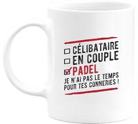 Otshirt Tasse célibataire en couple padel | Mug Céramique 325ml, Imprimé en France, cadeau humour anniversaire original rigolo humoristique