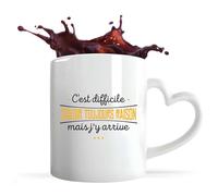 Otshirt Tasse Coeur C'est difficile avoir toujours raison mais j'y arrive | Mug avec anse en forme de Coeur | Idée Cadeau Humour Drôle Marrant Beauf Original Anniversaire Fête