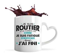 Otshirt Tasse Coeur Je Suis Routier | Mug avec anse en forme de Coeur | Idée Cadeau Chauffeur Routier Camion Humour Transport Route Convoi Drôle Original