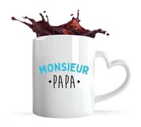 Otshirt Tasse Coeur Monsieur Papa | Mug avec anse en forme de Coeur | Idée Cadeau Père Humour Original Noël Anniversaire Fête des Pères Famille Amour Naissance Retraite