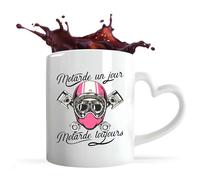 Otshirt Tasse Coeur Motarde un Jour | Mug avec anse en forme de Coeur | Idée Cadeau Motarde Passion Moto Humour Original Noël Anniversaire Rider Biker Femme