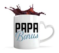 Otshirt Tasse Coeur Papa Bonus | Mug avec anse en forme de Coeur | Idée Cadeau Beau Père Humour Original Noël Anniversaire Famille Amour Fête des Pères