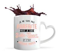 Otshirt Tasse Coeur Pas Parfaite mais Belle Soeur | Mug avec anse en forme de Coeur | Idée Cadeau Belle-Soeur Humour Original Noël Anniversaire Famille Amour