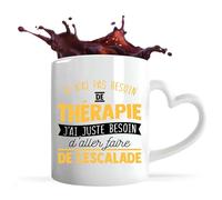 Otshirt Tasse Coeur Thérapie Escalade | Mug avec anse en forme de Coeur | Idée Cadeau Humour Montagne Grimpeur Drôle Sport Aventure