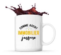 Otshirt Tasse Comme agent immobilier j’assure | Mug | Idée Tasse Personnalisable Cadeau Anniversaire Fête Original Famille Travail Départ Collègue Retraite Noël.