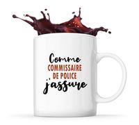 Otshirt Tasse Comme Commissaire de police J'assure - Mug - Idée Tasse Personnalisable Cadeau Anniversaire Fête Original Famille Travail Départ Collègue Retraite Noël.