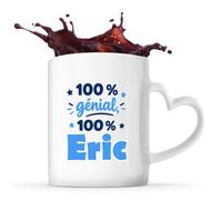 Otshirt Tasse Cœur 100% Génial 100% Eric - Mug - Idée Tasse Personnalisable en forme de Cœur Cadeau Anniversaire Fête Original Famille Travail Départ Collègue Retraite Noël.