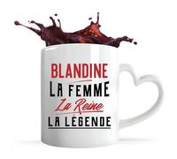Otshirt Tasse Cœur Blandine la Femme la Reine la Légende | Mug avec anse en forme de Coeur | Idée Cadeau Petite Amie Copine Maman Amour Humour Noël Anniversaire Fête des Mères