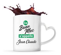 Otshirt Tasse Cœur Ce beau mec sappelle Jean-Claude - Mug - Idée Tasse Personnalisable en forme de Cœur Cadeau Anniversaire Fête Original Famille Travail Départ Collègue Retraite Noël.
