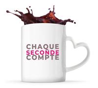 Otshirt Tasse Cœur Chaque Seconde Compte - Mug - Idée Tasse Personnalisable en forme de Cœur Cadeau Anniversaire Fête Original Famille Travail Départ Collègue Retraite Noël. - Violet&Rose - 1