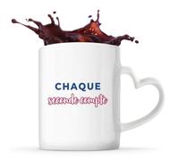 Otshirt Tasse Cœur Chaque Seconde Compte - Mug - Idée Tasse Personnalisable en forme de Cœur Cadeau Anniversaire Fête Original Famille Travail Départ Collègue Retraite Noël. - Bordeaux&Bleu - 2