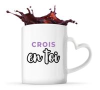 Otshirt Tasse Cœur Crois en Toi - Mug - Idée Tasse Personnalisable en forme de Cœur Cadeau Anniversaire Fête Original Famille Travail Départ Collègue Retraite Noël. - Violet&Noir - 2