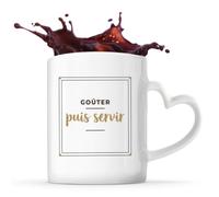 Otshirt Tasse Cœur Gouter Puis Servir - Mug - Idée Tasse Personnalisable en forme de Cœur Cadeau Anniversaire Fête Original Famille Travail Départ Collègue Retraite Noël. - Marron - 3