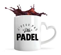 Otshirt Tasse Cœur J'peux Pas j'ai Padel | Mug avec anse en forme de Coeur | Idée Cadeau Tennis Raquette Sport Humour Original Anniversaire