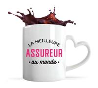 Otshirt Tasse Cœur La Meilleure Assureur au Monde | Mug avec anse en forme de Coeur | Idée Cadeau Petite Amie Copine Maman Noël Anniversaire Fête des Mères