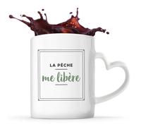 Otshirt Tasse Cœur La Peche Me Libere - Mug - Idée Tasse Personnalisable en forme de Cœur Cadeau Anniversaire Fête Original Famille Travail Départ Collègue Retraite Noël. - Bleu&Vert - 3