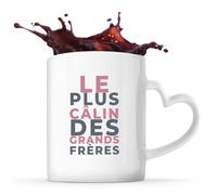 Otshirt Tasse Cœur Le Plus Calin des Grands Freres - Mug - Idée Tasse Personnalisable en forme de Cœur Cadeau Anniversaire Fête Original Famille Travail Départ Collègue Retraite Noël. - Rose&Gris - 1