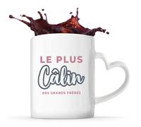 Otshirt Tasse Cœur Le Plus Calin des Grands Freres - Mug - Idée Tasse Personnalisable en forme de Cœur Cadeau Anniversaire Fête Original Famille Travail Départ Collègue Retraite Noël. - Rose&Gris - 2