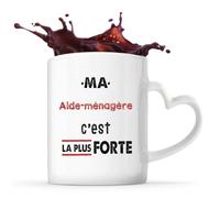 Otshirt Tasse Cœur Ma Aide-menagere C'est la plus forte - Mug - Idée Tasse Personnalisable en forme de Cœur Cadeau Anniversaire Fête Original Famille Travail Départ Collègue Retraite Noël.